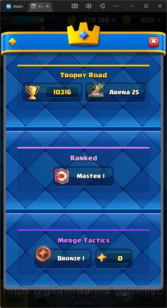 Clash Royale Accounts High-End Global |CL 1558|KTL 15|Trophy 10316|1 MAX|7 CHamp|2 Hero|11 Evo|Arena 25|279 Gold|808 4