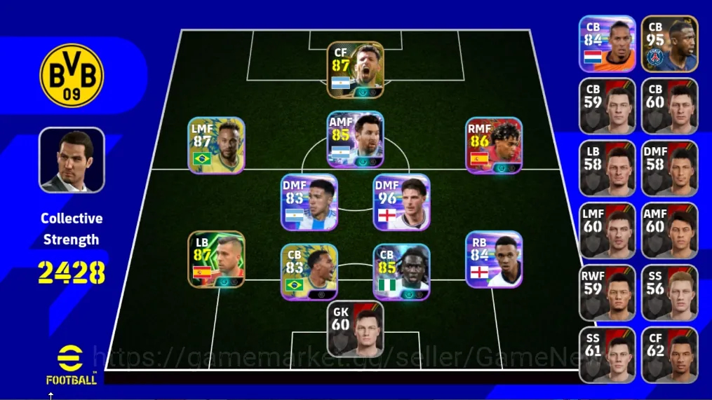 eFootball Accounts Mid-Tier Android|Power 2428|Epic Jordi Alba,Sergio Aguero|Show Time Calvin Bassey,Lionel Messi,Lamine 1