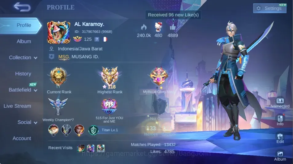 Mobile Legends: Bang Bang Accounts Rare Skin Global|322S|Renowned|Annual Hayabusa,Zodiac Selena Odette,MWorld Ling,Epic 1