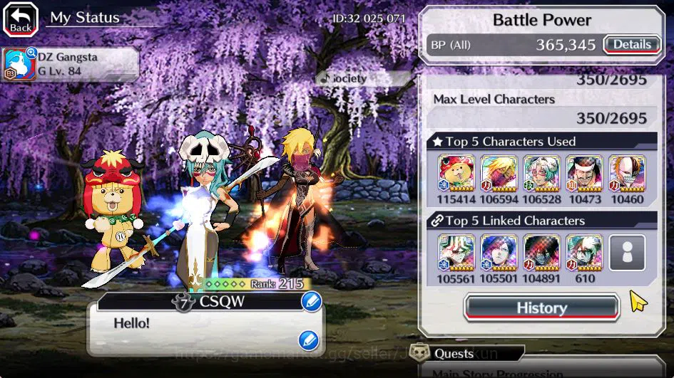 Bleach: Brave Souls Accounts Mid-Tier [GBL]BP 365K+2K Orbs|Fresh Story|Halibel Cacao,Nelliel Orient,Kon NY,Ichigo 3