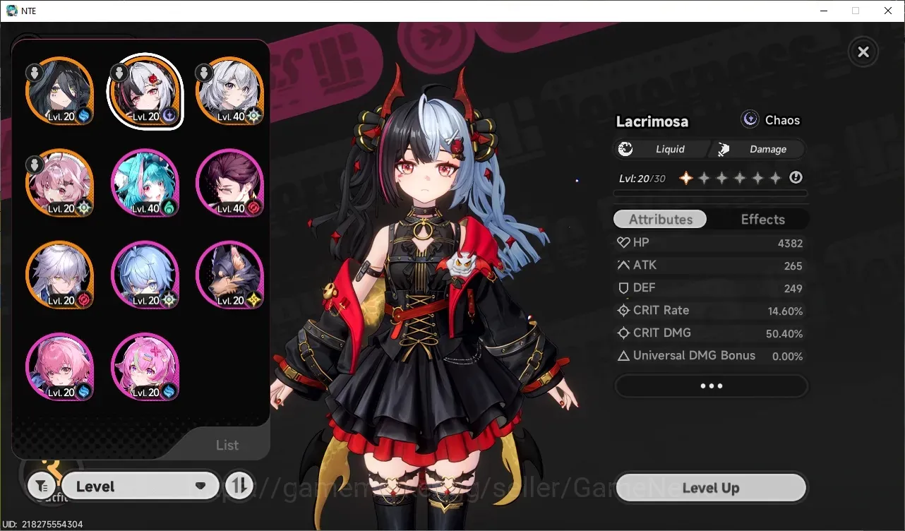Neverness to Everness Accounts Global EU|HL 27|TL 19|2 Limited (Blackbird A3,Lacrimosa)+Outfit & Sign|1 Selector 50/50|1 1