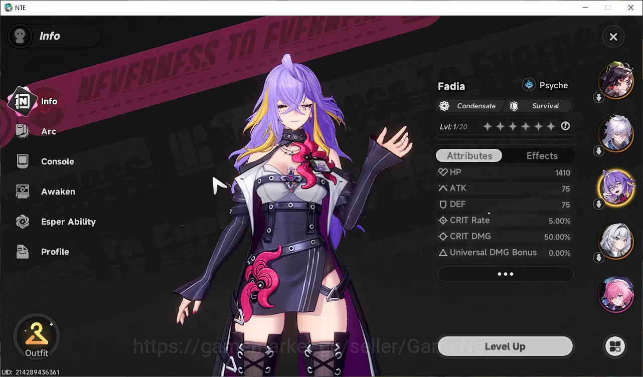Neverness to Everness Accounts EUROPE|HL 3|3 S Class 1 Limited (Hotori),2 Standard(Baicang,Fadia)|2 Selector|Overcast 4