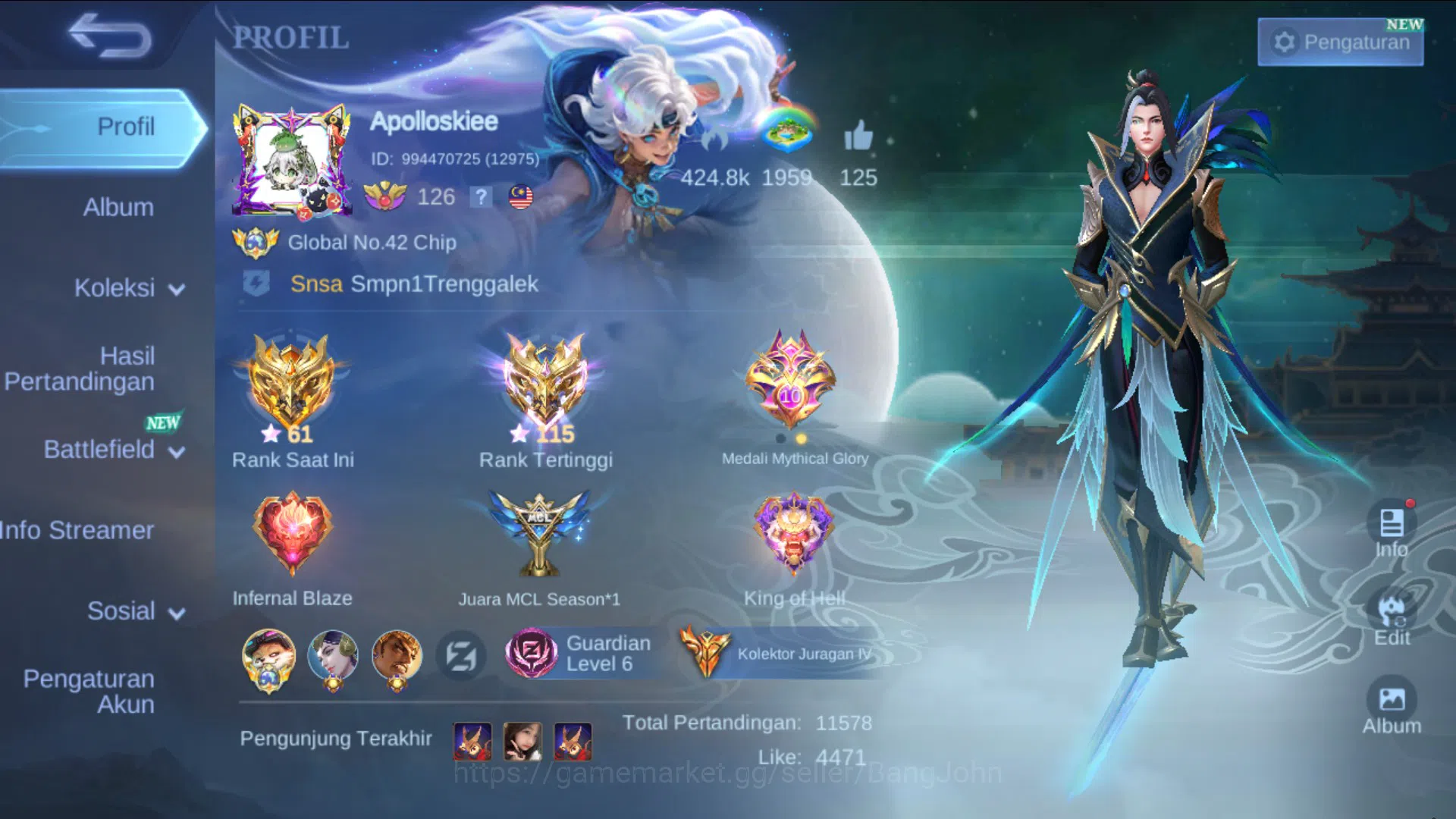 Mobile Legends: Bang Bang Accounts Hero 131|Skin 500|Legend Franco Valir|CC Ling|KOF image 1