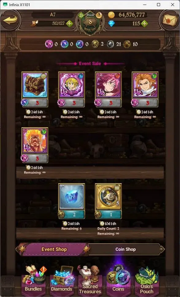 The Seven Deadly Sins: Grand Cross Accounts ASIA | 636K CC| 115 DM|UR Mesis 1/6,MEnor 1/6, ODK image 3