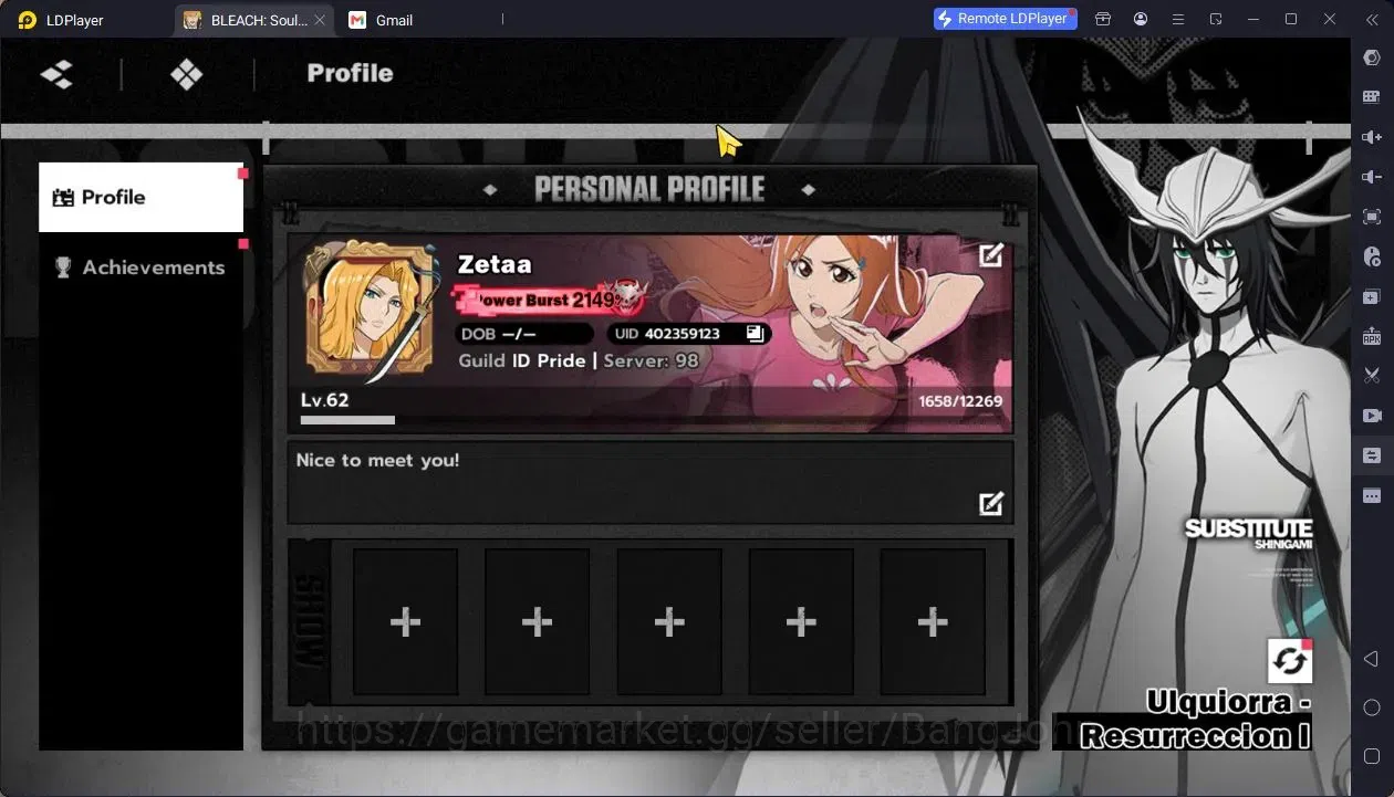 BLEACH: Soul Resonance Accounts Nuverse SEA|Lv 62|7SSR|4 Sign|(Ichigo 1