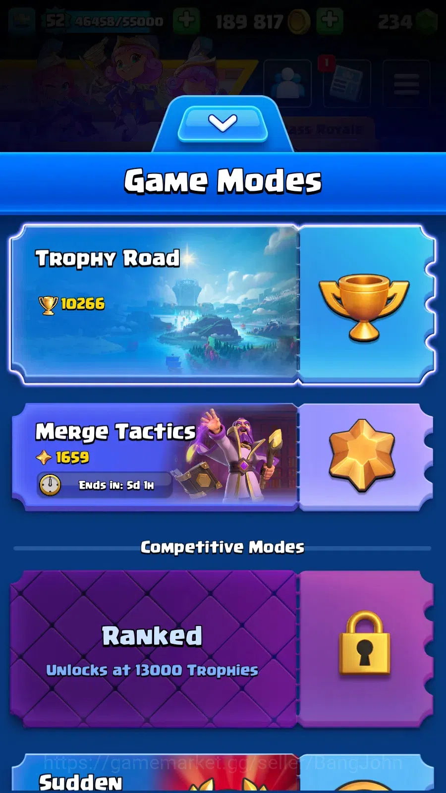 Clash Royale Accounts Others Lv 52|Trophy 10266|KTL 4