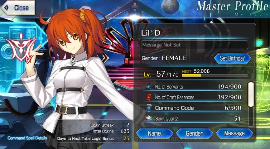 Fate-Grand Order Accounts NA Starter Septem Lv 57|5 limited ssr|Kama(Avenger)NP3, Space Ereshkigal, Kiara(Moon Cancer)|Bday 2