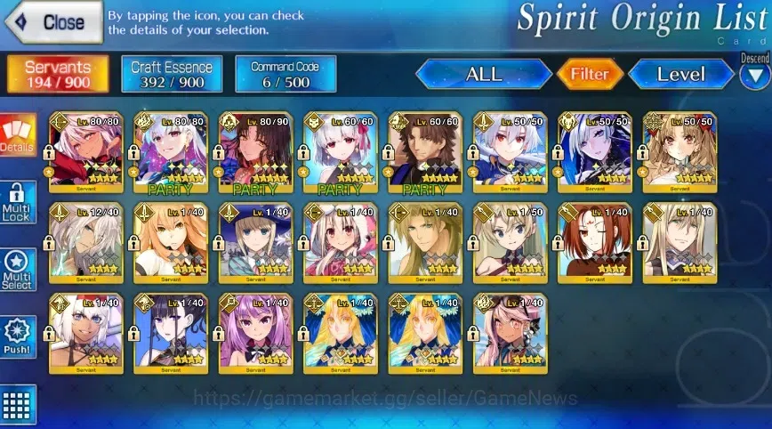 Fate-Grand Order Accounts NA Starter Septem Lv 57|5 limited ssr|Kama(Avenger)NP3, Space Ereshkigal, Kiara(Moon Cancer)|Bday 6