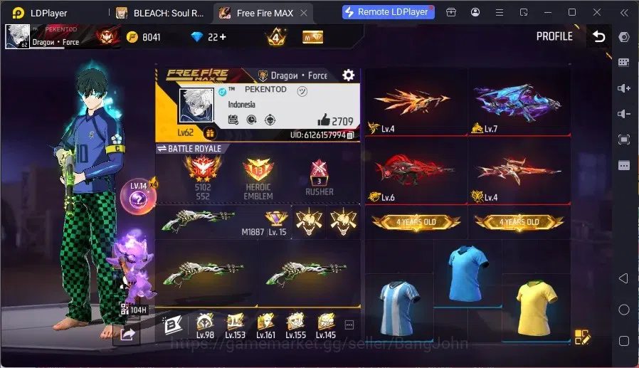 Free Fire Accounts Indonesia | 4 EVO Guns: AK47,SCAR,AUG,WOODPECKER| M1887-Hand of Hope| Electrify Bunny | Check SS FF844B 1
