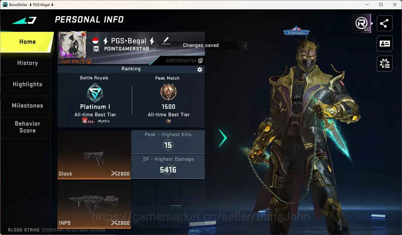 Blood Strike Accounts Rare Skin ASIA|Eternal Melee Chainblade-Chainflux|Evo Fal-Evolved|7 Collab Gun|2 Limited Gun|Ultra 1