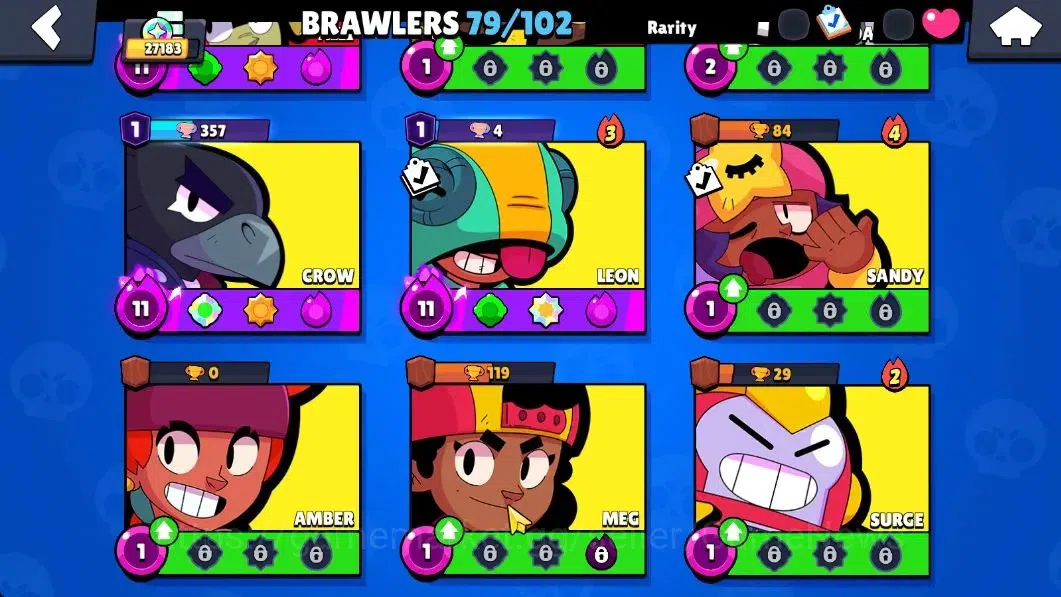 Brawl Stars Accounts 27183 Trophy|79 Brawlers 22 Max Lvl|13 Prestige|255 Skin|4 Hypch Skins 7 Legend 6 Myth 54 10