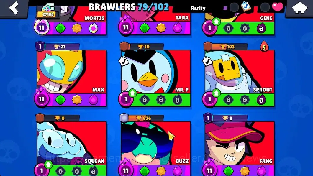 Brawl Stars Accounts 27183 Trophy|79 Brawlers 22 Max Lvl|13 Prestige|255 Skin|4 Hypch Skins 7 Legend 6 Myth 54 13