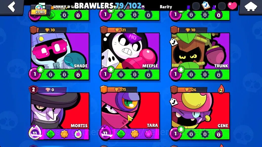 Brawl Stars Accounts 27183 Trophy|79 Brawlers 22 Max Lvl|13 Prestige|255 Skin|4 Hypch Skins 7 Legend 6 Myth 54 14