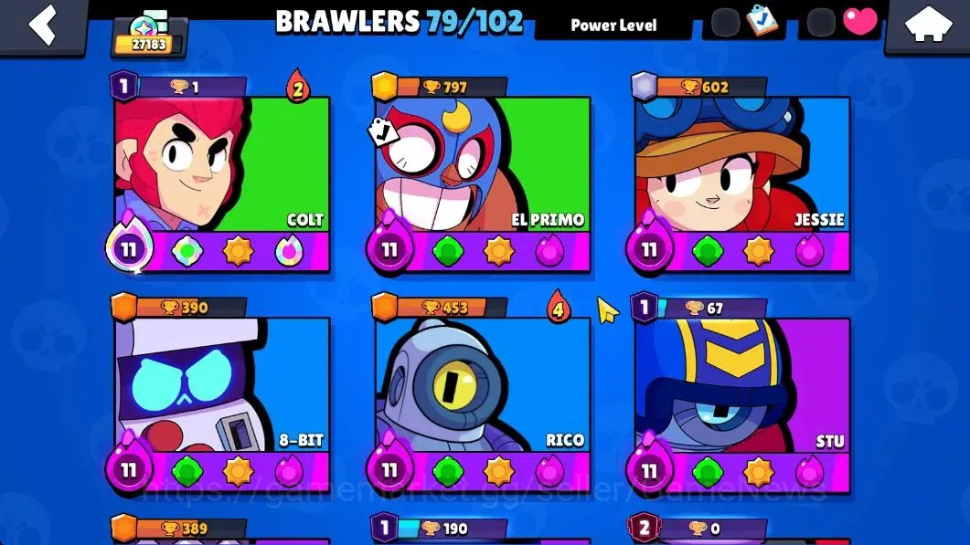 Brawl Stars Accounts 27183 Trophy|79 Brawlers 22 Max Lvl|13 Prestige|255 Skin|4 Hypch Skins 7 Legend 6 Myth 54 5