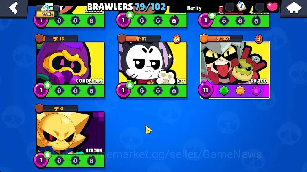Brawl Stars Accounts 27183 Trophy|79 Brawlers 22 Max Lvl|13 Prestige|255 Skin|4 Hypch Skins 7 Legend 6 Myth 54 9