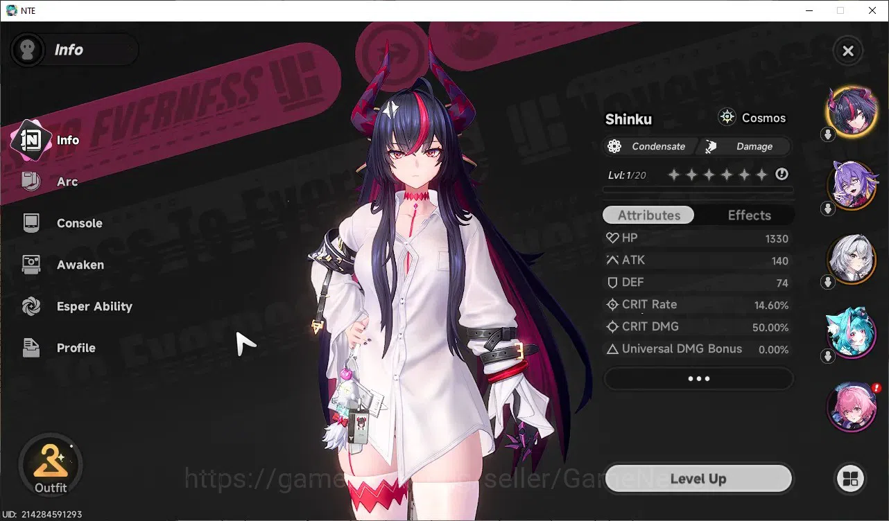 Neverness to Everness Accounts Global NA|HL 5|2 SSR 1 Limited [Shinku+Sign],Fadia|2 Selector|Tomato & Underboss 2