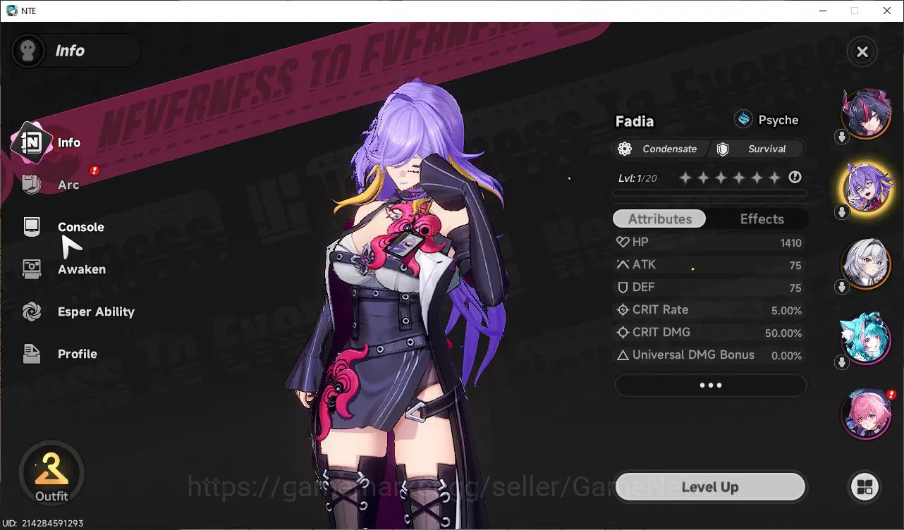 Neverness to Everness Accounts Global NA|HL 5|2 SSR 1 Limited [Shinku+Sign],Fadia|2 Selector|Tomato & Underboss 4