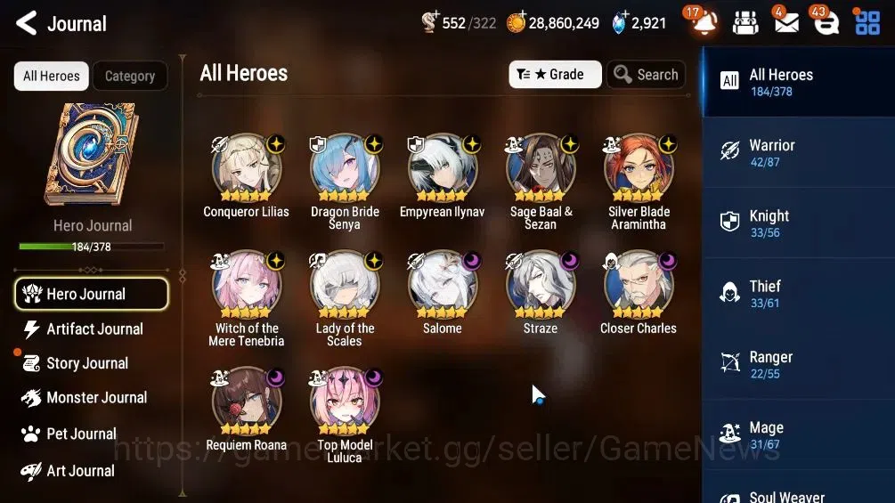 Epic Seven Accounts Limited Hero GLOBAL UNVerif|12 ML(Salome,LOT Scales,WOTM Tenebria,Etc)+Rinak,Setsuka|AUTO WBC Hunt|2,9K 6