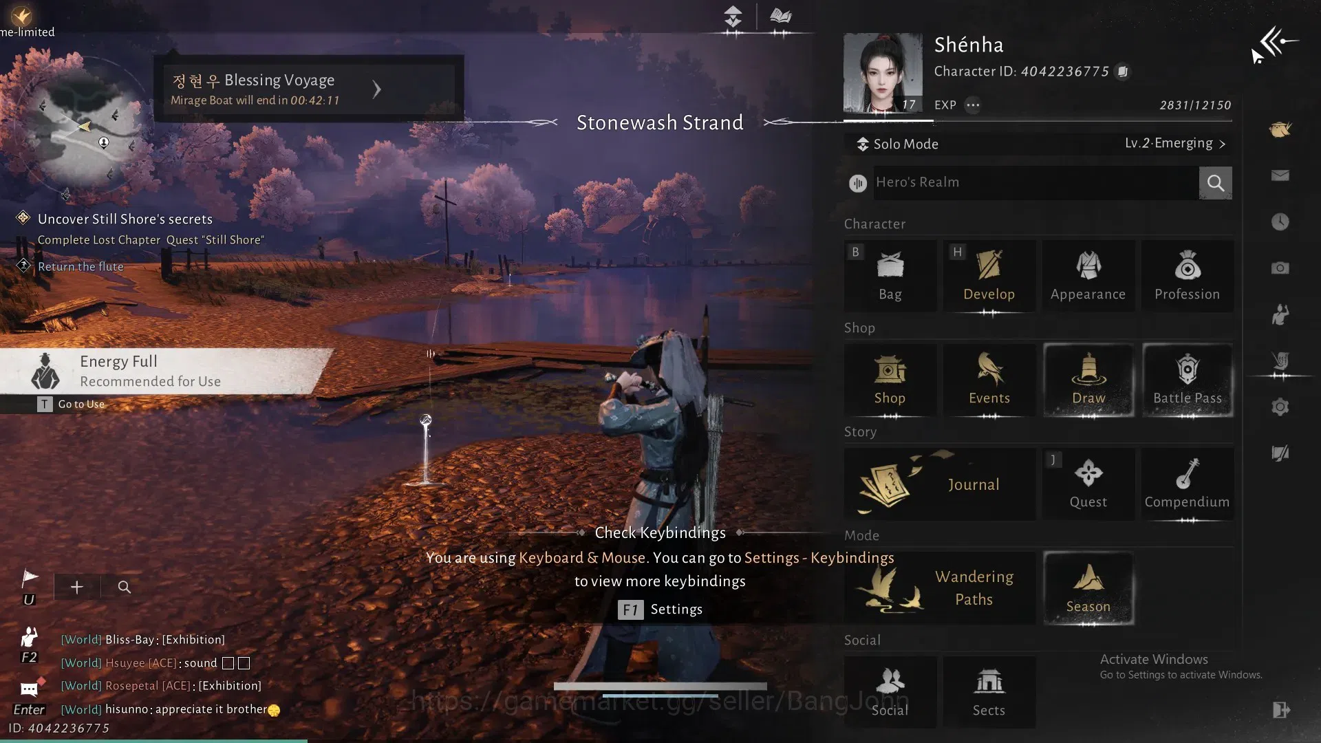 Where Winds Meet Accounts ASIA | Selector On 1 Harmonic Core | MC Female |Starter Lv 17 | Power 3997 | Lv.2 Emerging | 1050K 7