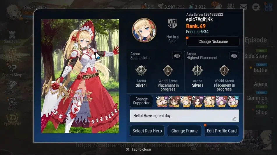 Epic Seven Accounts ASIA UnVerif|9 ML(Schol Nurse Yulha,RNL,WOTM Tenbr image 2