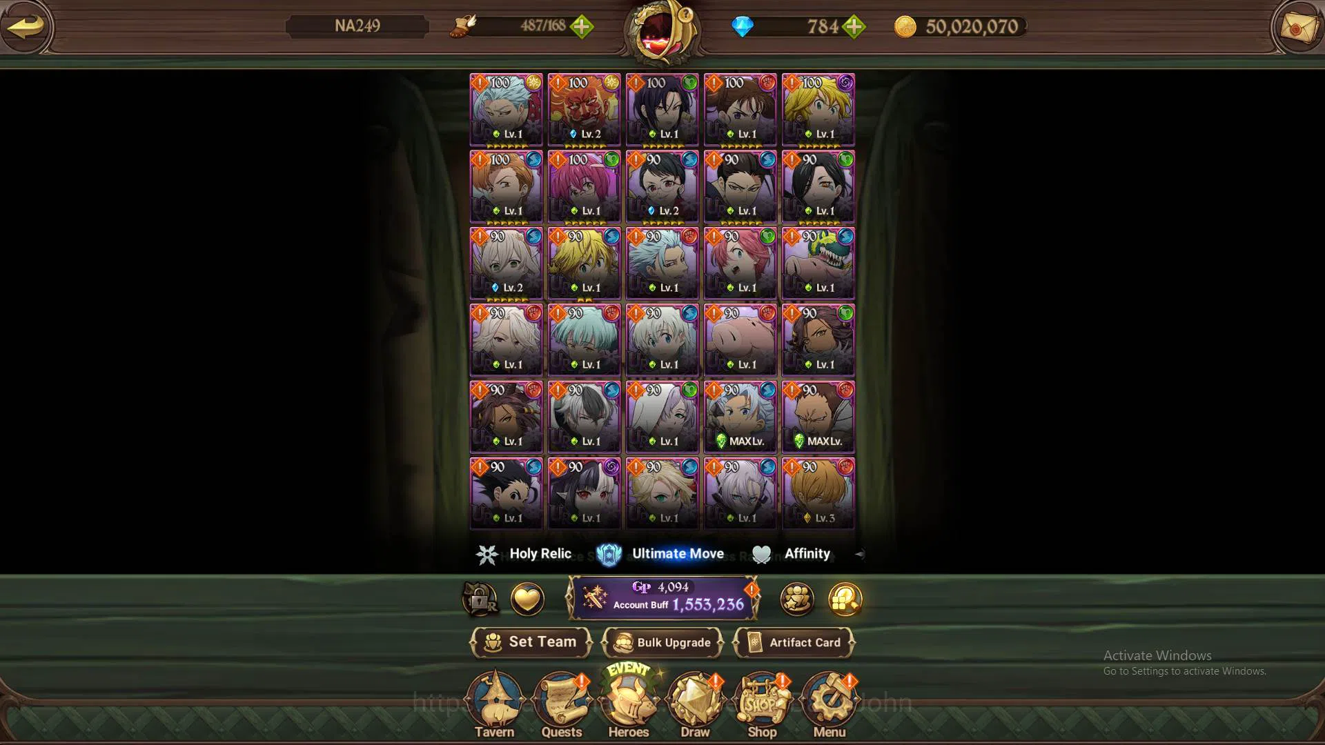 The Seven Deadly Sins: Grand Cross Accounts Others GLOBAL|1.5M CC|LS 100+DM 783| UR King&Diane, Mael, Demon King 5