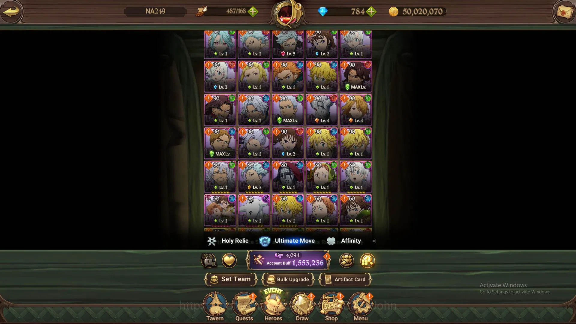 The Seven Deadly Sins: Grand Cross Accounts Others GLOBAL|1.5M CC|LS 100+DM 783| UR King&Diane, Mael, Demon King 6