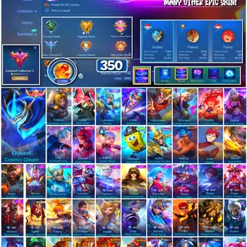 Mobile Legends: Bang Bang Accounts 🔥 #3966 🔥 350 Skins 💎 Legend Gusion 👑 Collector Natalia ⚔️ Aspirant Layla ⭐ SpongeBob