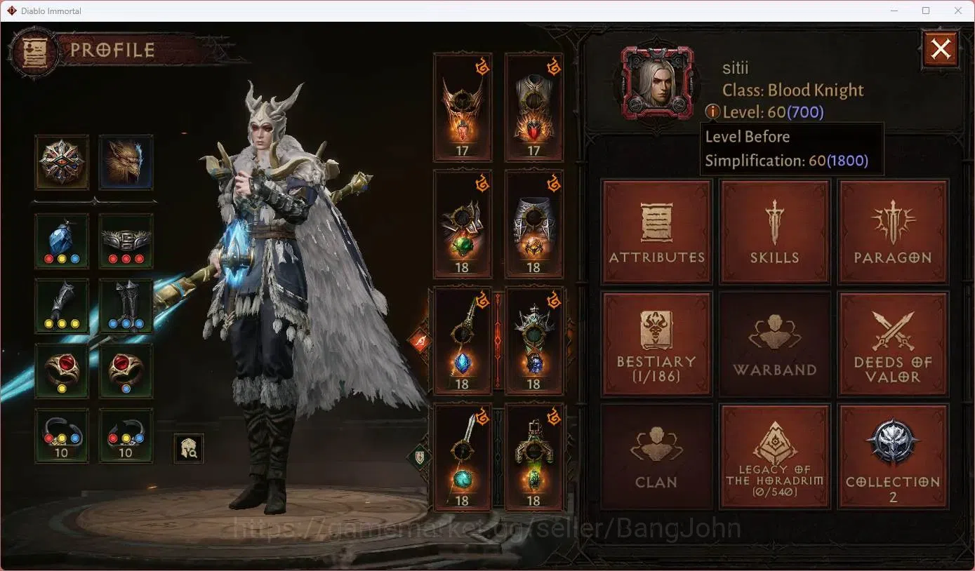 Diablo Immortal Accounts SEA - Vasily | 60 (700) Blood Knight | CR 42K | Re image 1