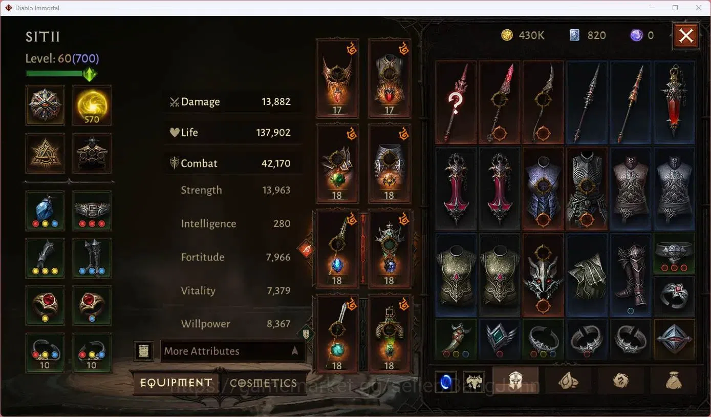 Diablo Immortal Accounts SEA - Vasily | 60 (700) Blood Knight | CR 42K | Re image 6