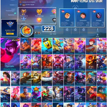 Mobile Legends: Bang Bang Accounts #4569 228 Skins | Dyrroth Orochi Chris (KOF) | Karina Leona (KOF) | Cyclops SpongeBob