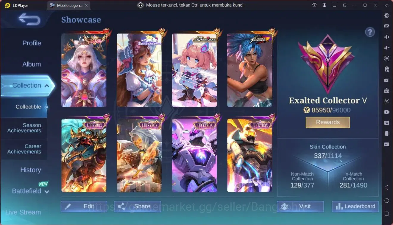 Mobile Legends: Bang Bang Accounts Global|Hero 132|Skin 337|Exalted|Legend Lunox|Sanr image 2