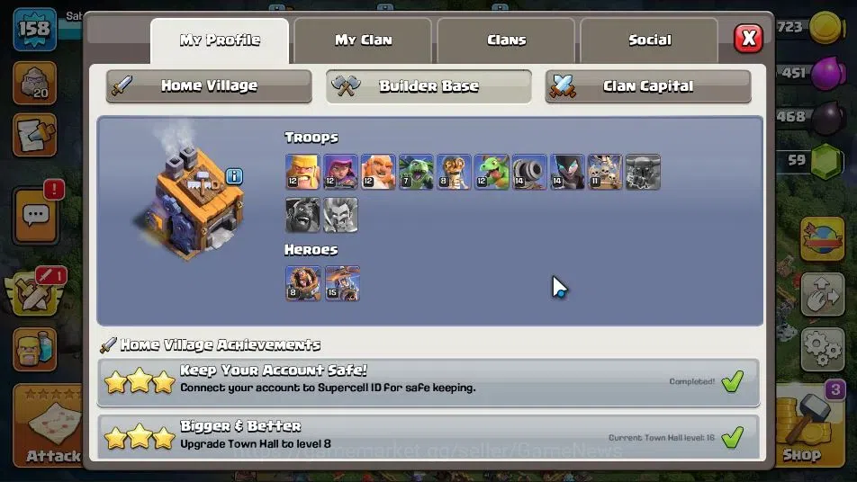 Clash of Clans Accounts LV 158|TH 16-BH 8|HH 9|Limited Skin|BK 61,AQ 80,GW image 5