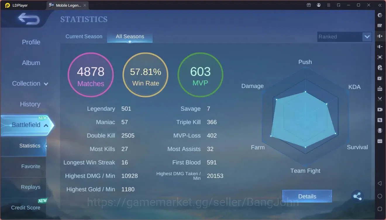 Mobile Legends: Bang Bang Accounts Global|Hero 133|Skin 440|Exalted|Legend Franco,Les image 3