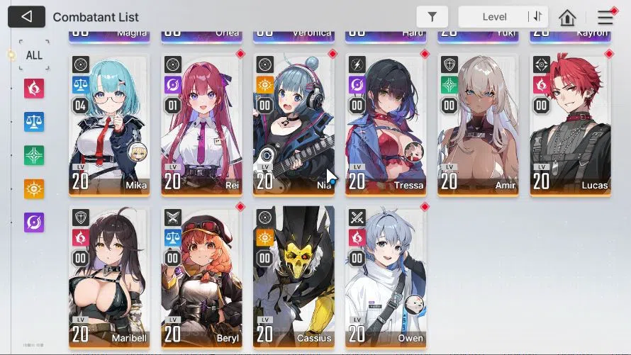 Chaos Zero Nightmare Accounts GLOBAL Lv 30| 6SSR(MagnaM1 OrleaM1 Vero Haru Yuki Kayron)+ 10SR (MikaM4,ReiM6,BerylM6,Etc 4