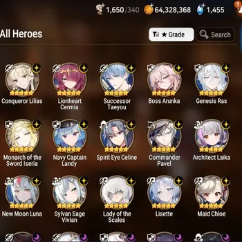 Epic Seven Accounts Limited Hero Asia Verif|28 ML(Lisette,Salome,Lotscles,Monarch,Genesis,Borunka)+Full