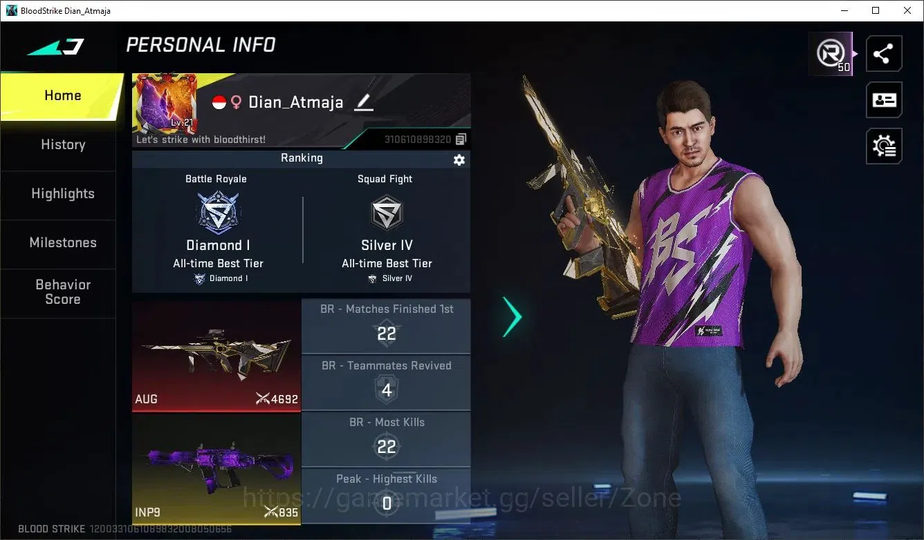 Blood Strike Accounts Rare Skin ASIA|1 ULTRA Butterfly knife |1 ETERNAL AUG|2 ULTRA STRIKER|4 LEGENDARY 1