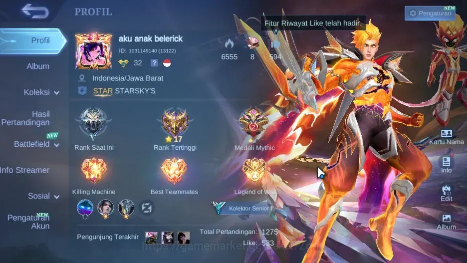Mobile Legends: Bang Bang Accounts Collector Hero 68|Skin 91|PRIME Claude,M4 Beatrix,M6 Claude,4 1