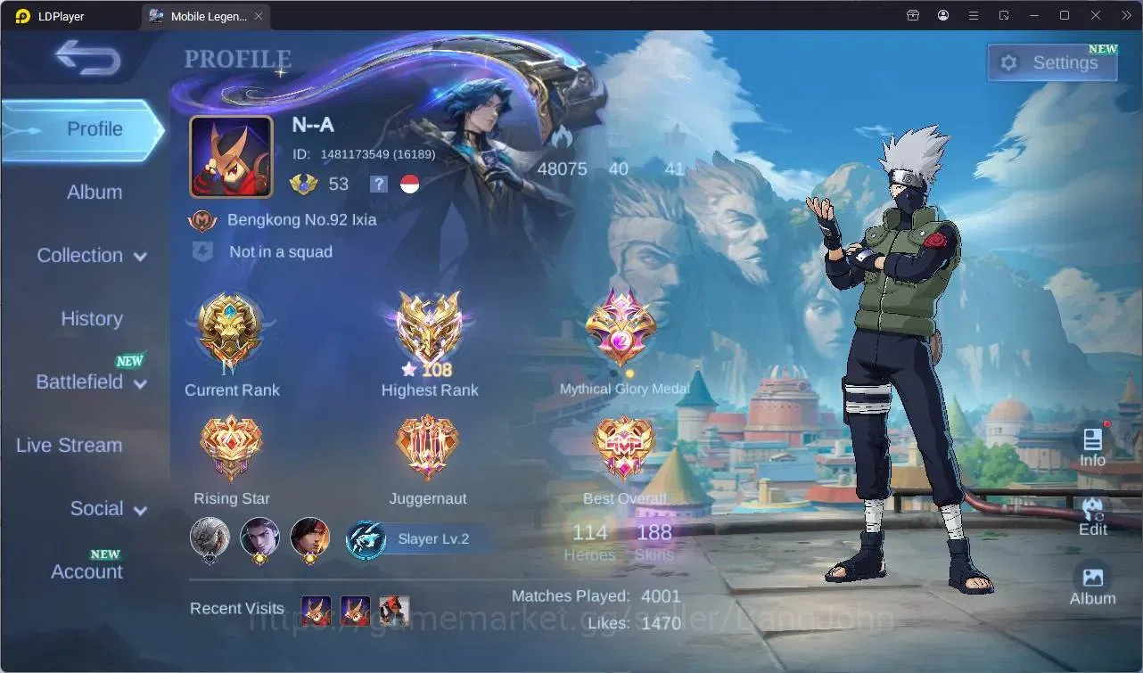 Mobile Legends: Bang Bang Accounts Global |Hero 114|Skin 188|Renowned|Naruto Haya,GS| image 1