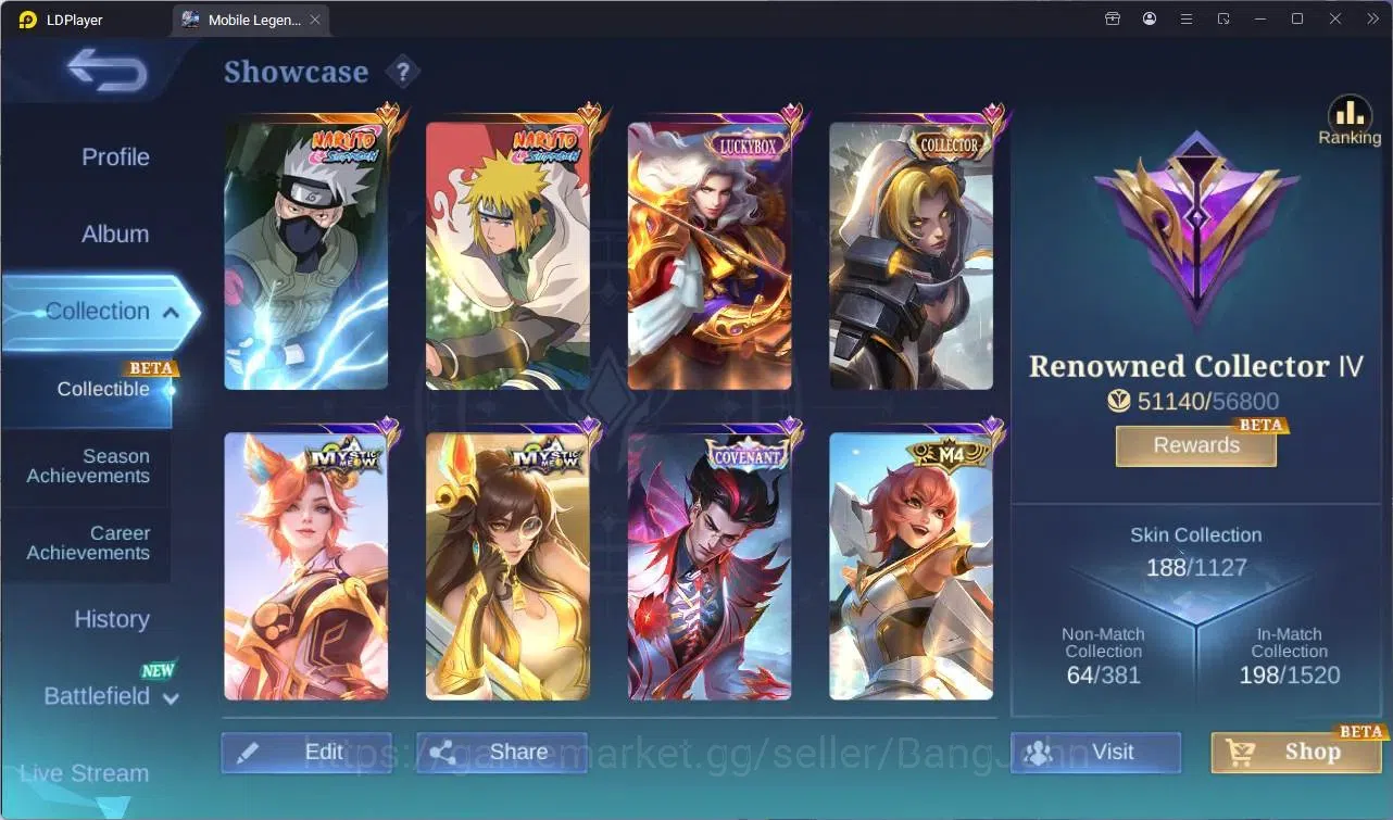 Mobile Legends: Bang Bang Accounts Global |Hero 114|Skin 188|Renowned|Naruto Haya,GS| image 2