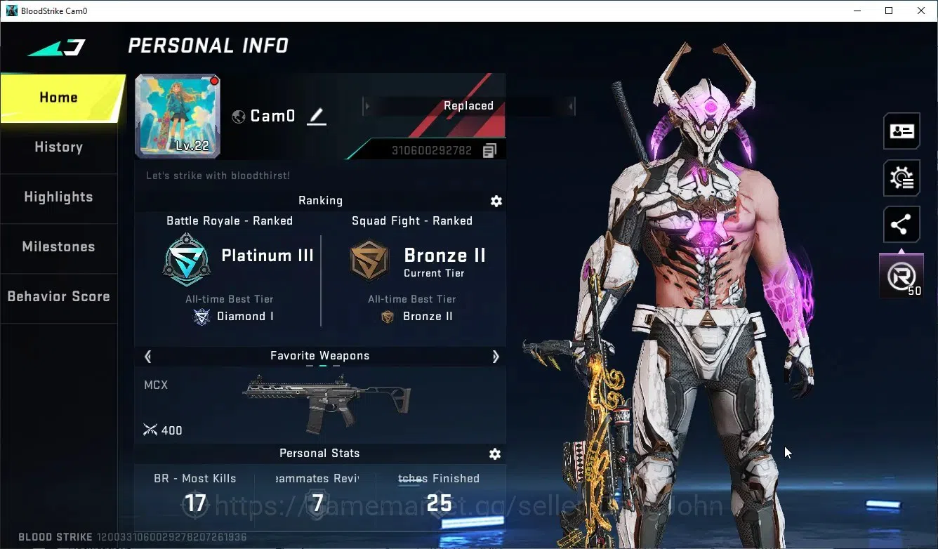 Blood Strike Accounts Collab Skin Asia | Eternal Kala, Collab TokyoRev MCX+FN200+M82, Other Legendary Skin, ChangeName On 1
