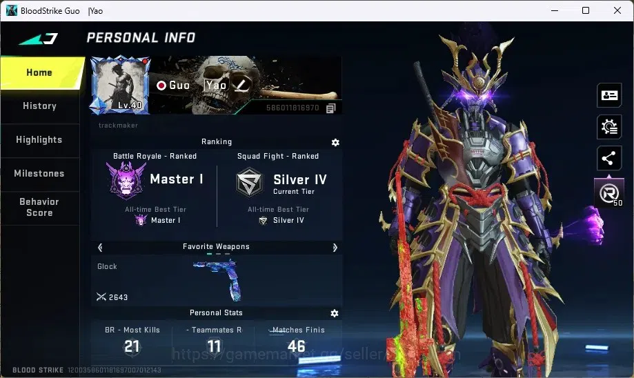 Blood Strike Accounts ASIA | 1 ETERNAL STRIKER: ZERO-Odashadow|1 EVA GUN image 1