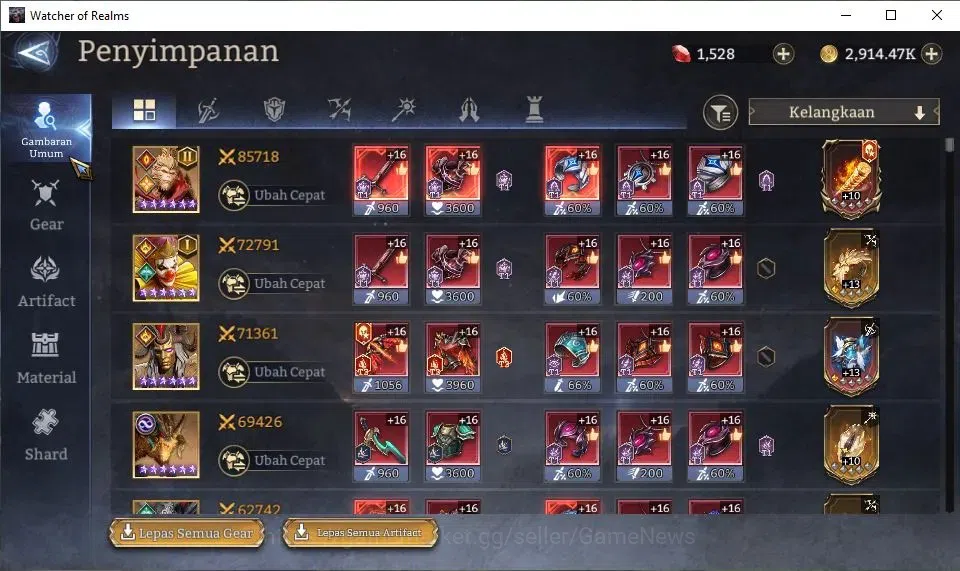 Watcher of Realms Accounts GLOBAL 60x|1,5M Power|1 Lord[King Harz+Skin,Etc]|2 image 13