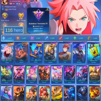Mobile Legends: Bang Bang Accounts Rare Skin  HERO 116 SKIN 242 | EMBLEM ALL MAX| SAKURA KALEA | STAR KARIE | COLECTOR