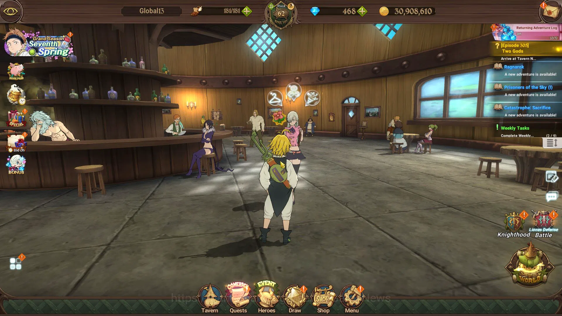 The Seven Deadly Sins: Grand Cross Accounts Midgame Global|2,8M CC|468 DM|1 LR+10 5