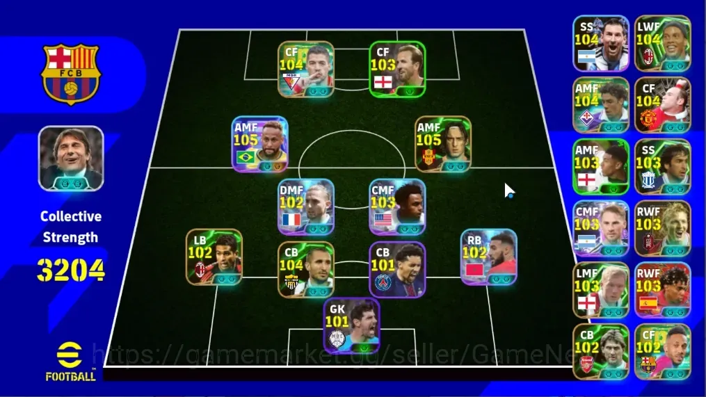 eFootball Accounts Others Android|Power 3204|17 Epic(Chiellini,Totti,Rui Costa,Suarez,Ronaldinho,Rooney,Scholes,Etc)|17 Show 1