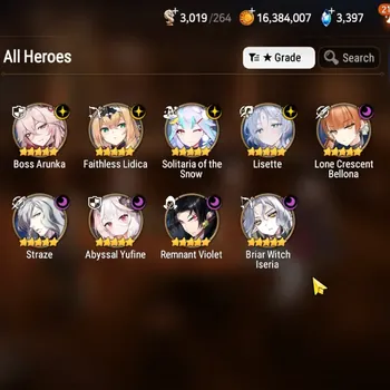 Epic Seven Accounts High-End Global Unverif|9ML(Straze,Solitaria,F.Lidica,A.Yufine,Lisette,Etc)|PoH+Bless ON|SS 3.3K|MoR
