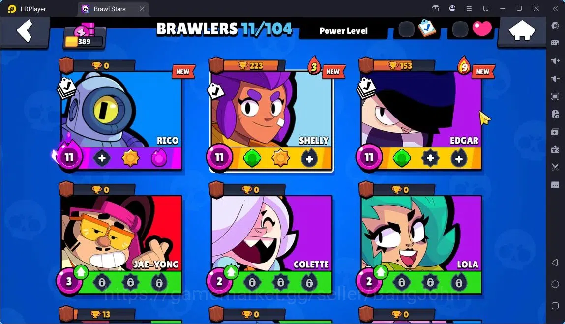Brawl Stars Accounts Global |Trophy 389| 11 Brawler|1 Max hypercharge(Rico)|1060 Bling|50 Gems|1 S Rare,2 Epic Skins 5
