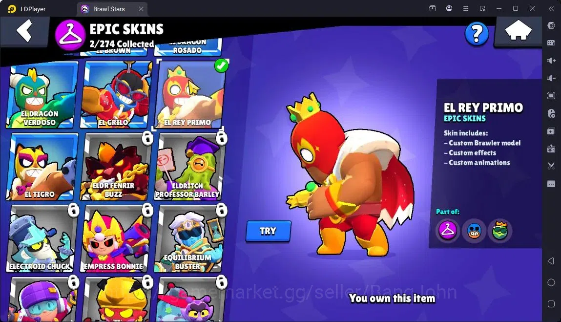 Brawl Stars Accounts Global |Trophy 389| 11 Brawler|1 Max hypercharge(Rico)|1060 Bling|50 Gems|1 S Rare,2 Epic Skins 9