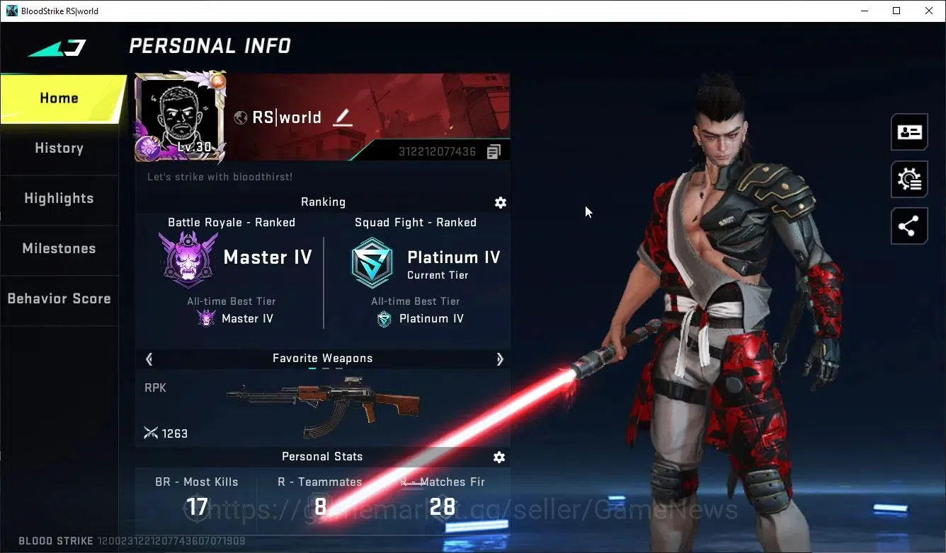 Blood Strike Accounts Collab Skin ASIA|Melee Lightblade + Collab KRAKEN-Enzo | 2 ULTRA ETHAN,M700-Boitata | 2 LMT Guns 2