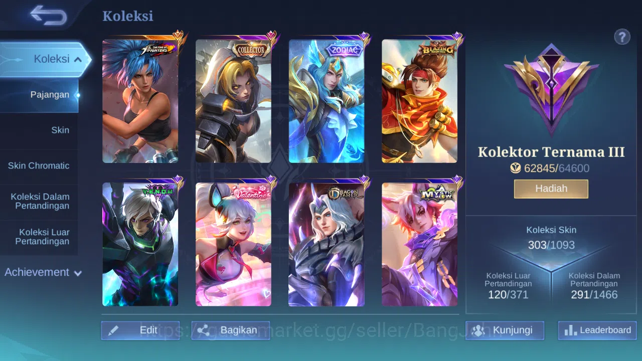 Mobile Legends: Bang Bang Accounts Hero 131 Skin 303 | Zodiac Lance | KOF Karina | CC image 9
